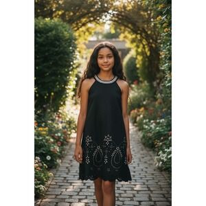 Speechless‎ Dress Girls Size 12 Black A-Line Knee Beaded Laser Cut Hem party